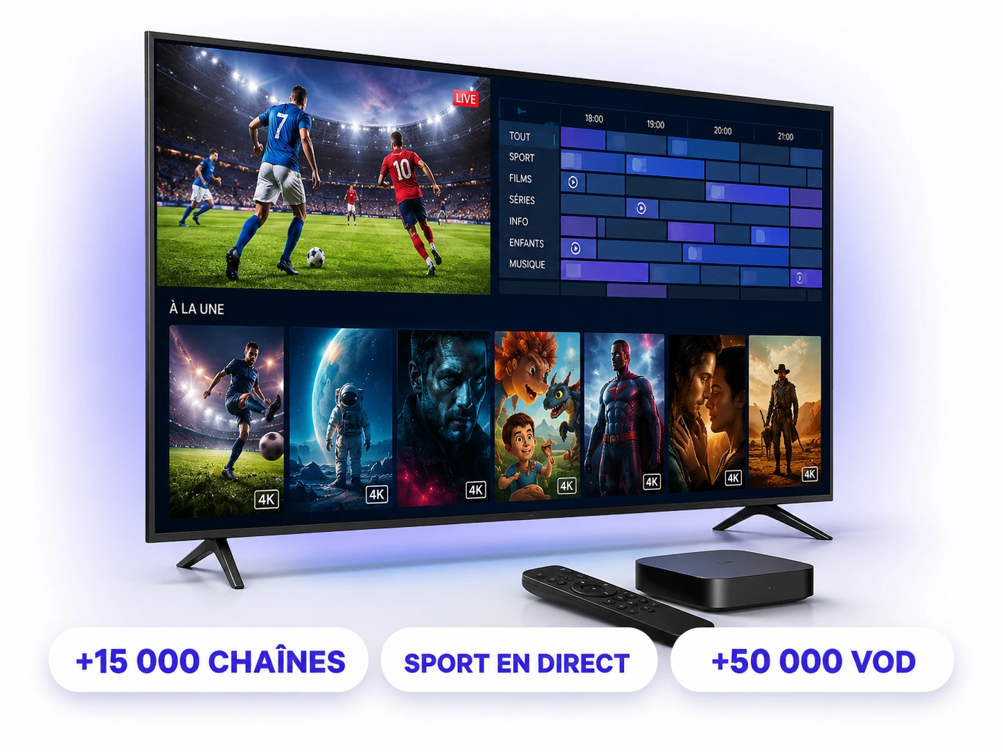 Catalogue IPTV France 2026 — chaînes sport en direct, TNT et VOD 4K